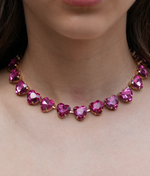 Heart Crystal Necklace in Deep Pink