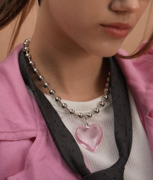 Chunky Heart Necklace in Pink